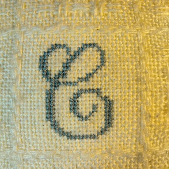 Handmade Needlepoint Pillow Monogram Letter C Blue Velvet Backing 10x10 Vintage - Picture 2 of 5